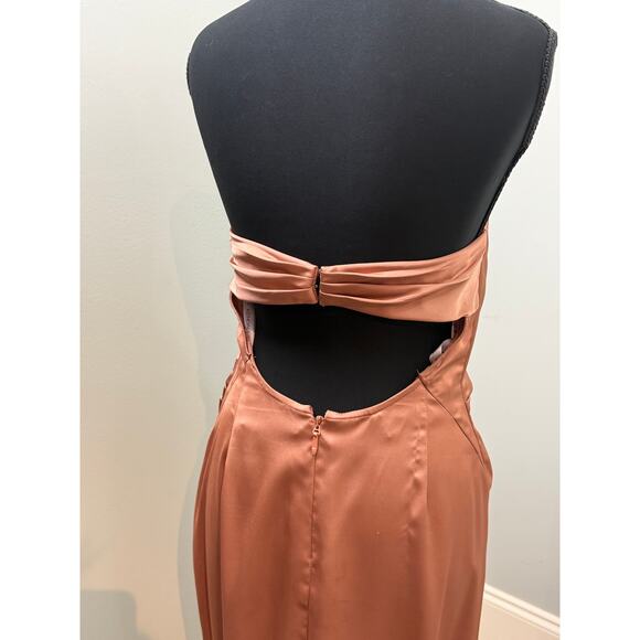 Azazie Kendall + Kylie Bronzer Strapless Satin Bridesmaid Formal Gown - Picture 4 of 5